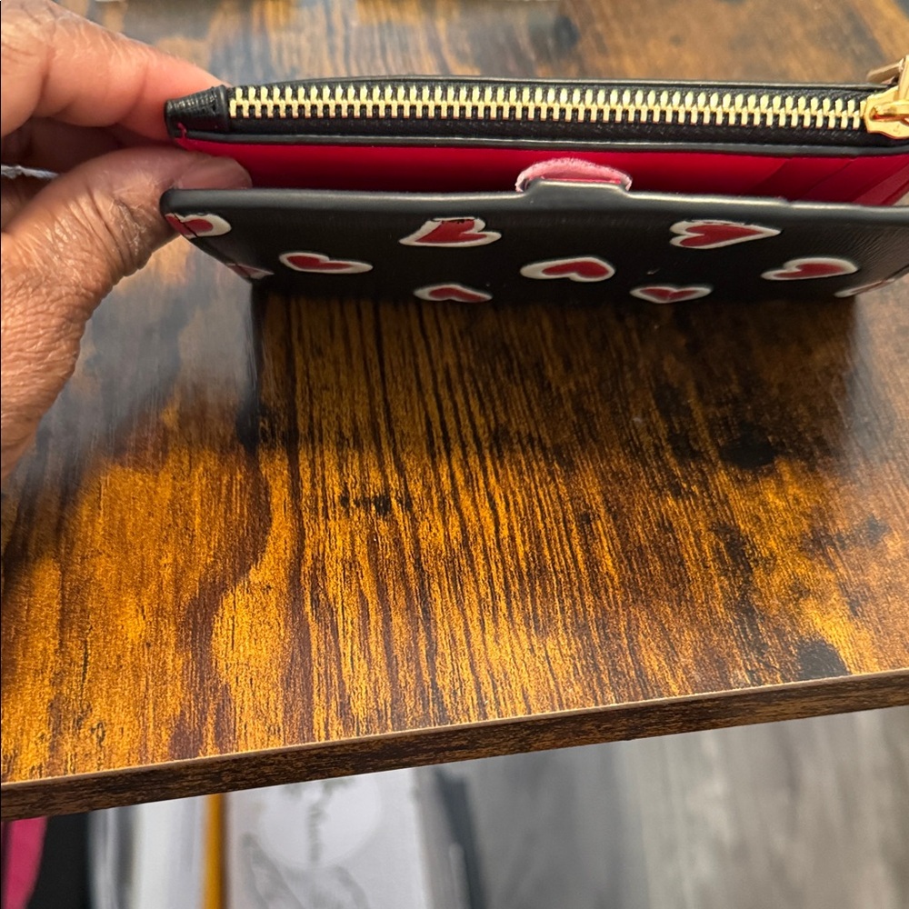 Kate Spade Black Card Holder with Red and White Heart Pattern - Picture 3 of 5